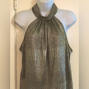 Maeve By Anthropologie Metallic High Neck , Cut Away Arm,Back Tie Shirt,Size Sm